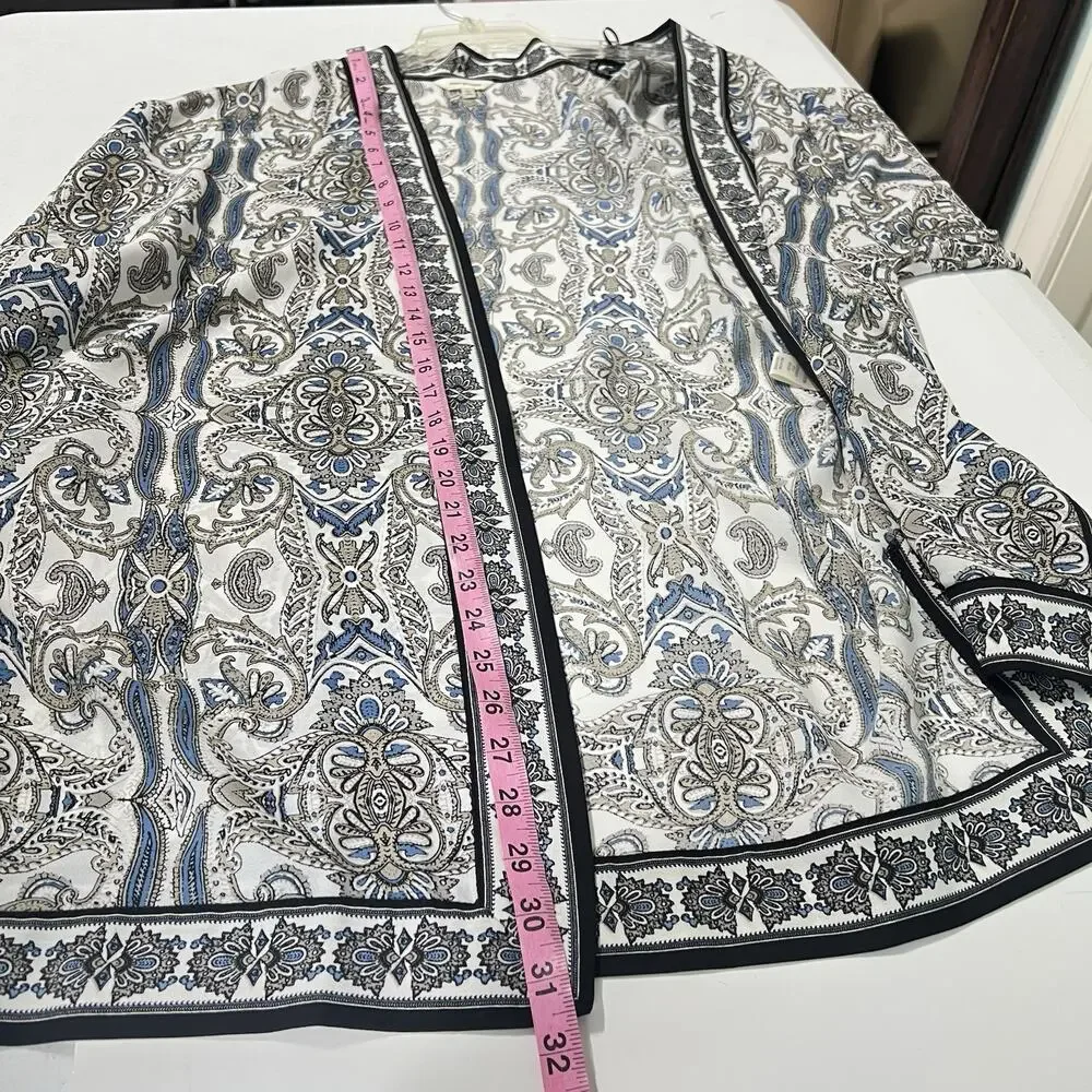 Max Studio Kimono Cardigan Large Black Blue Paisley Open Front Boho - Picture 8 of 9